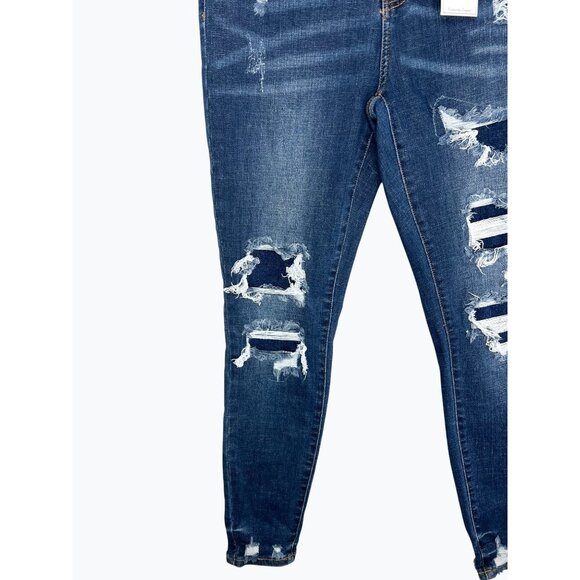 Judy Blue Womens Mid-Rise Distressed Skinny Jeans In Dark Blue Denim Size 9/29 - Picture 12 of 16